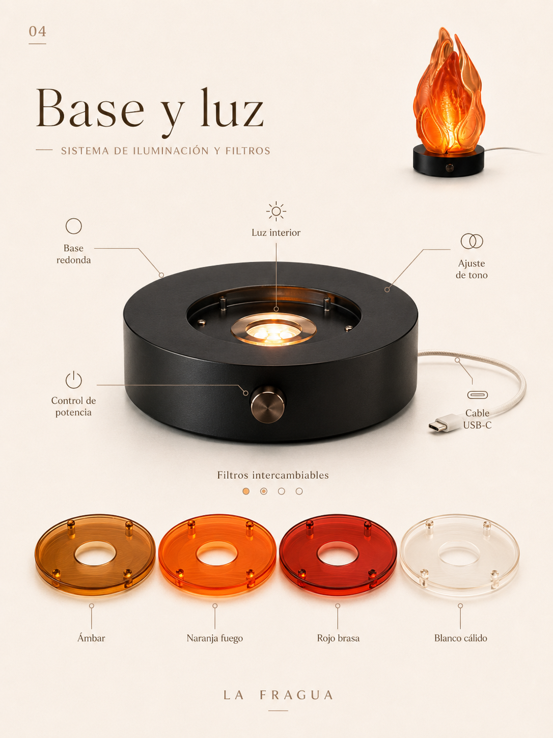 Ficha de base y luz de la lámpara Ascuas