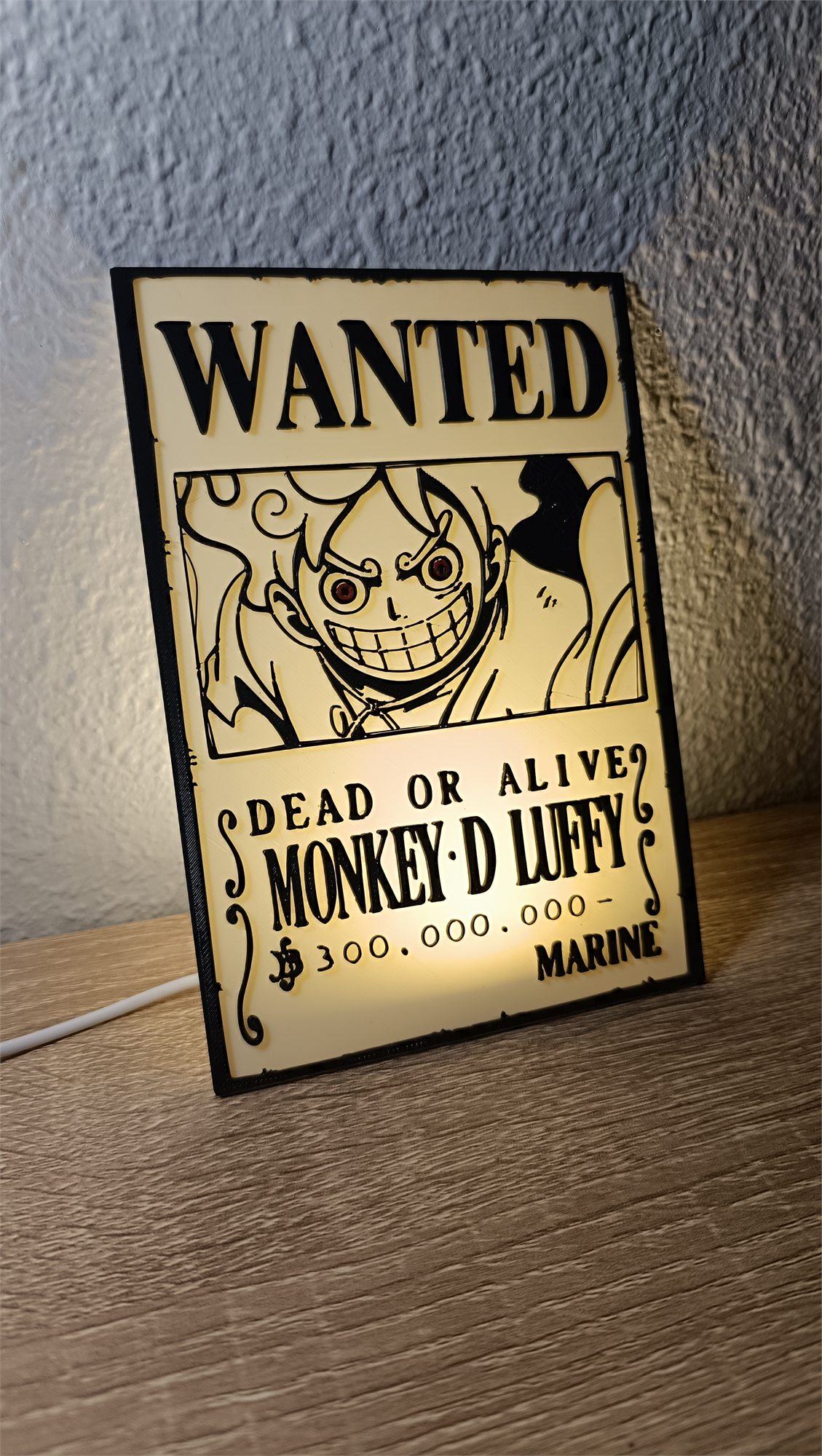 Cartel Wanted Gear 5 blanco retroiluminado